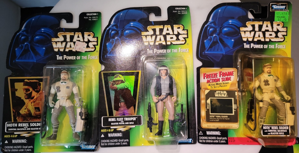 1996 Kenner Star Wars POTF Rebel Fleet Trooper & two Hoth Rebel Soldiers Carded